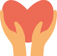 Illustration av ett hjärta mellan två uppsträckta händer.