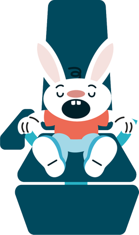 Illustration av en kanin som sitter i en tandläkarstol.