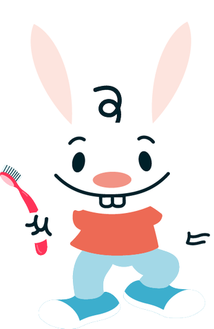 Illustration av en kanin som håller en tandborste.